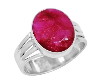 Anillo de rubí indio ovalado: anillo bohemio de triple banda en plata de ley 925