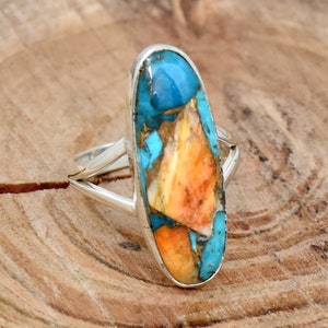 Oyster Copper Turquoise Ring, 925 Sterling Silver Ring, Thin Oval Ring, Wedding Ring, Promise Ring, Gift for Her, Anniversary Ring.