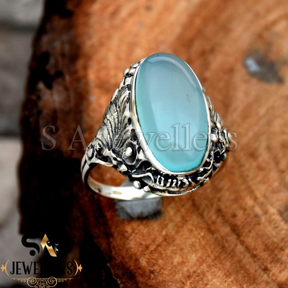 Anillo De Calcedonia Aqua En Plata De Ley – Claridad + Calma