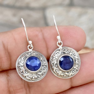 Handmade Filigree Sterling Silver Earrings: Blue Sapphire Jewelry