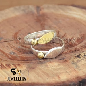 Handmade Sterling Silver & Brass Leaf Ring - Nature Inspired Boho Jewelry