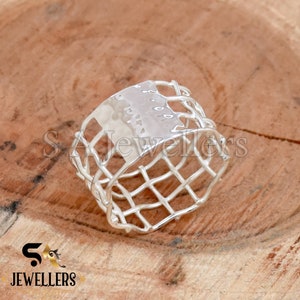 925 Sterling Silver Ring, Net Ring, Handmade Ring, Wide Band Ring, Hammered Ring, Silver Mesh Ring, Dainty Ring, Wedding Ring, Gift For Her