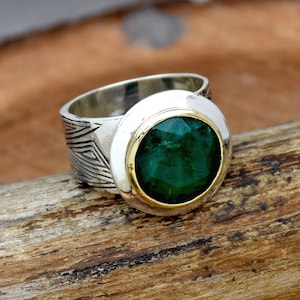 Handmade Sterling Silver Indian Emerald Ring - Boho Designer Ring