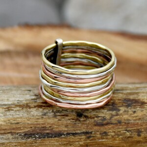 Handmade Wraparound Sterling Silver Ring Silver and Brass Ring Two Tone ...