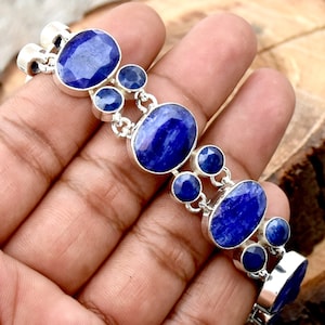 Handmade Sterling Silver Blue Sapphire Bracelet: Oval Gemstone Jewelry