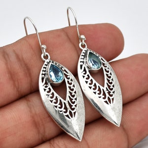 Natural Blue Topaz Earrings 925 Sterling Silver Earrings Handmade Silver Earrings Pear Cut Blue Topaz Earrings Drop Earrings Gift for her