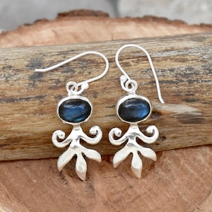 Handmade Labradorite Sterling Silver Earrings: Dainty Earlobe Jewelry