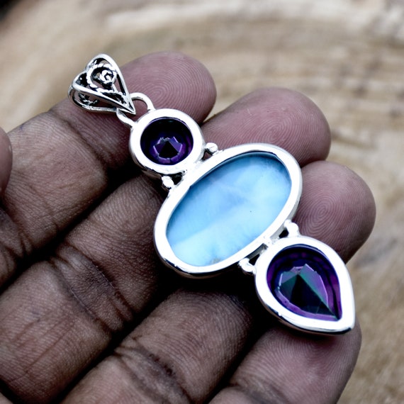 スタージュエリー ラリマー ネックレスチャーム ペンダントトップ ブルートパーズ ラリマーミスティックトパーズペンダント：ハンドメイドスターリング