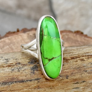 Green Copper Turquoise Ring: Handmade 925 Sterling Silver, Bohemian Style