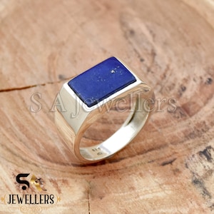 Lapis Lazuli Ring, 925 Sterling Silver Ring, Rectangular Stone Ring, Handmade Ring, Blue Gemstone Ring, Anniversary Ring, Wedding Gift Ring