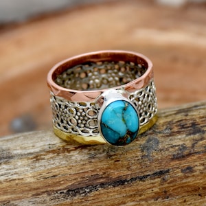 Blue Copper Turquoise Ring: Handmade 925 Sterling Silver Band