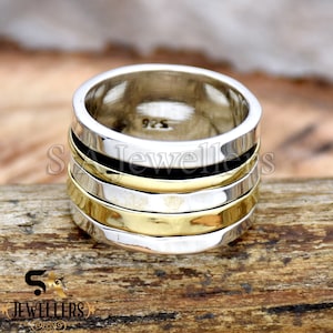 Handgemachte Sterling Silber & Messing Spinner Ring: Meditation Schmuck