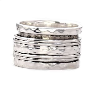 Magnifique Spinner Ring 925 bague d’empilage en argent massif martelée bague de méditation boho large bande bague faite à la main