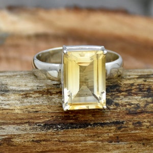 Handmade Sterling Silver Citrine Ring: Baguette Solitaire, November Birthstone