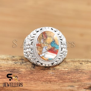 Oyster Copper Turquoise Ring: Handmade 925 Sterling Silver, Oval Gemstone