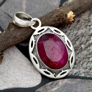 Indian Ruby Pendant, 925 Sterling Silver Pendant Jewelry, Handmade Filigree Pendant, Ruby Silver Pendant, Ruby Jewelry, Gift For Her