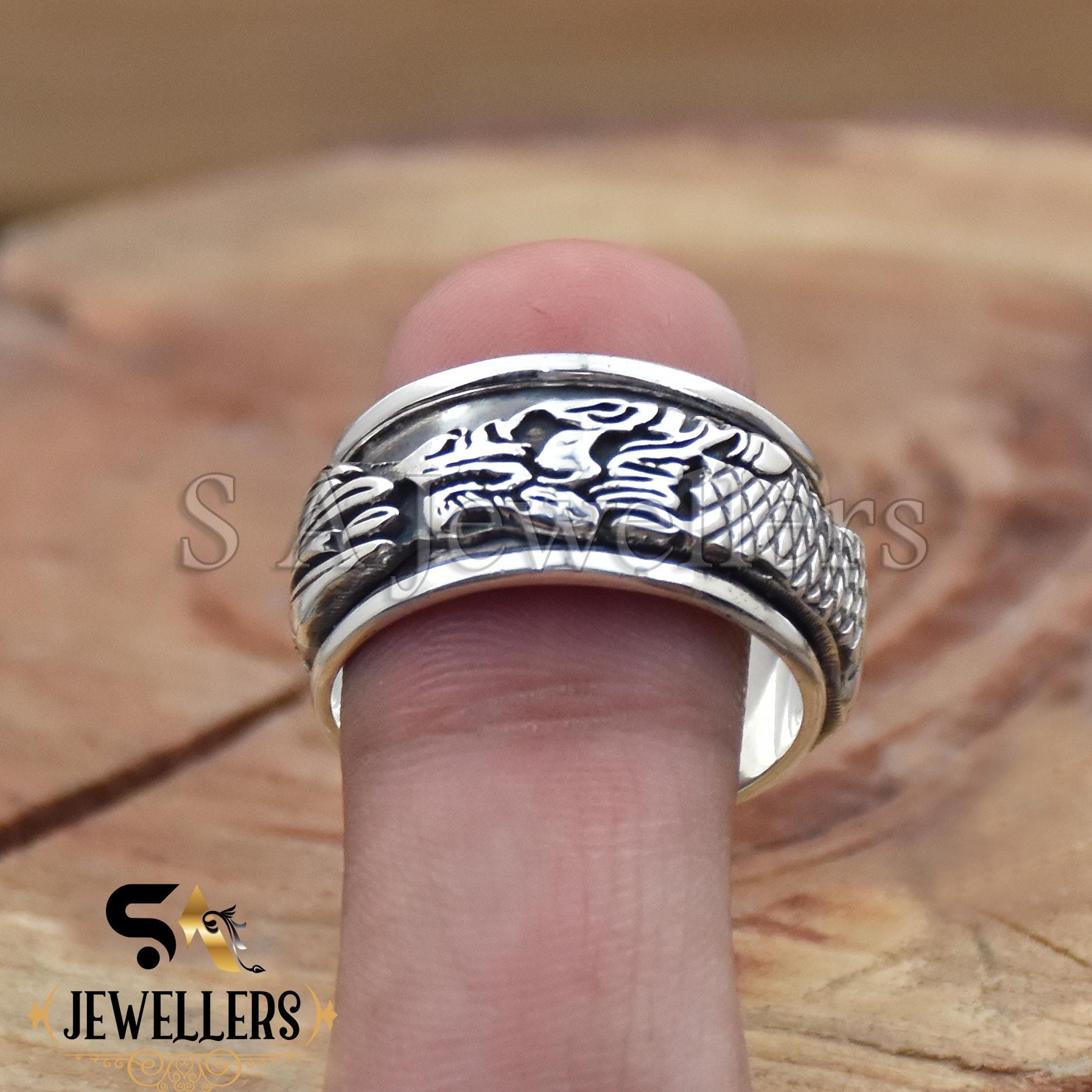 925 Sterling Silver Dragon Spinner Ring: Men's Fidget Thumb Ring
