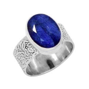 Indian Blue Sapphire Ring, Sterling Silver Ring, Sapphire Oval ring Statement Ring, Handmade Ring, Anniversary Ring Gift For Her Dainty Ring