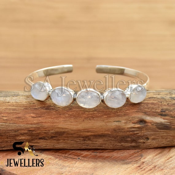 Handmade Bracelet White Gold Moonstone Bracelet Natural Moonstone