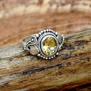 Citrine Ring, 925 sterling silver ring, Handmade ring, Filigree ring, faceted Citrine ring, yellow stone ring, Oval Gemstone Ring