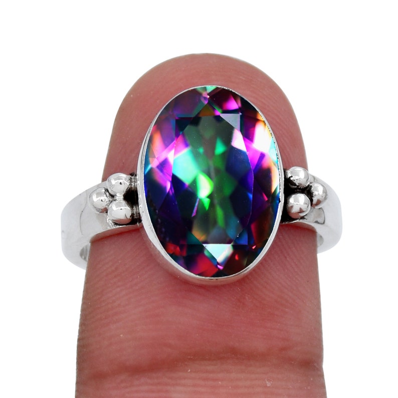 Mystic Topaz Ring 925 sterling Silver Ring,Topaz Ring,Promise Ring Boho Ring,handmade Ring,Dainty Ring,Oval Mystic Topaz Ring,