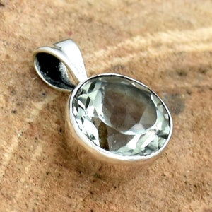 Handmade Green Amethyst Pendant: Round Faceted 925 Sterling Silver