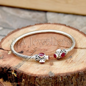 Handmade Sterling Silver Ruby Cuff Bracelet - Unisex Designer Bangle