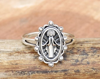 Handmade Sterling Silver Miraculous Medal Ring: Religious Jewelry