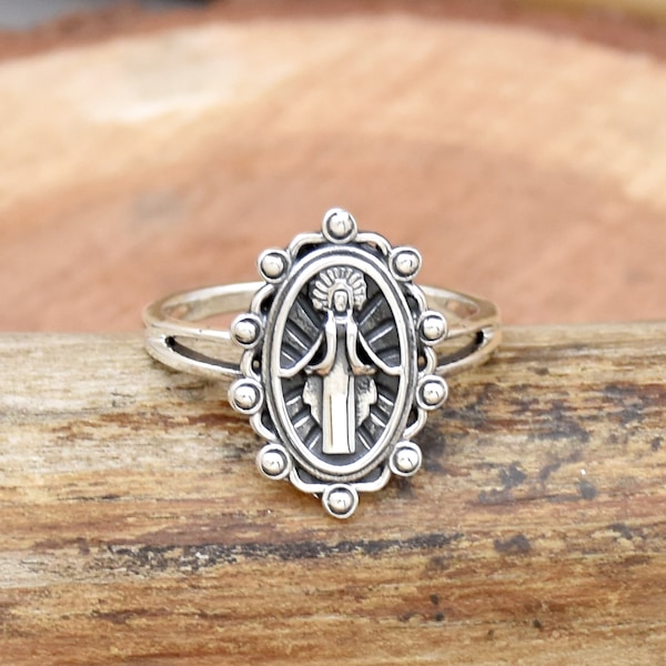 Miraculous Medal Ring, Virgin Mary Ring, 925 Sterling Silver Ring, Caritas Dei Jewelry, Handmade Ring, Gift For Her, Religious Jewelry