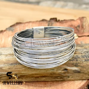 Handmade Sterling Silver Wire Bangle: Wide Wraparound Boho Bracelet