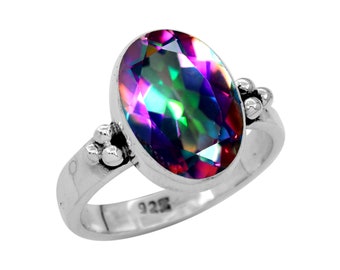 Anillo de topacio místico: Anillo bohemio ovalado hecho a mano en plata de ley 925.
