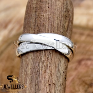 Bague triple entrelacée en argent sterling 925, anneau à trois roulements, bague multi-anneaux, bague faite main, anneau de 3 mm, bague tendance, prête à être expédiée