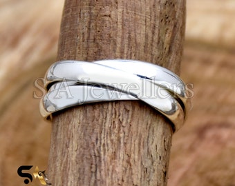 Handmade Sterling Silver Triple Rolling Ring: Interlocked Statement Band