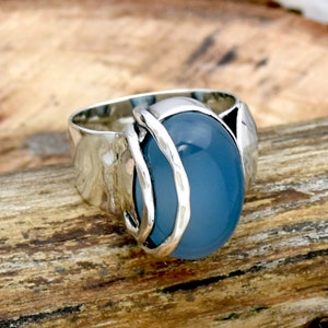 Blue Chalcedony Ring: Handmade 925 Sterling Silver, Oval Gemstone