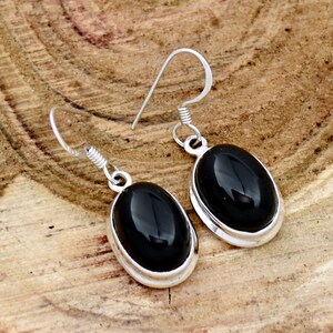 Natural Black Onyx Earring, 925 Sterling Silver Earring, Oval Gemstone Earring, Handmade Silver Earring, Black Onyx Dangle Drop Earrings