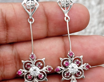 Pendientes de plata de ley con turmalina rosa: pendientes colgantes con múltiples piedras
