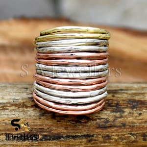 Handmade Wraparound 925 Sterling Silver ring Thick Silver Wire Ring Two Tone Ring wide wrap Ring Multi Layer Ring Hammered Ring Gift For Her