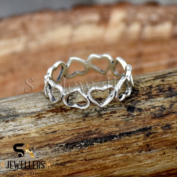 Sterling Silver Heart Band Ring, Handmade Thumb Ring - Etsy