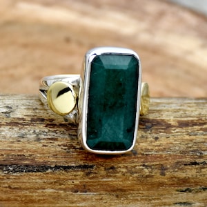 Handmade Emerald Ring: Two-Tone Sterling Silver Anniversary Jewelry