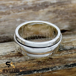 Bague toupie faite main en argent sterling : anneau de méditation, anneau de pouce