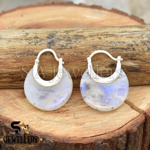 Boucles d'oreilles pierre de lune, boucles d'oreilles croissant de lune, boucle d'oreille en argent sterling 925, boucles d'oreilles en argent faites main, boucles d'oreilles de mariage, cadeau arc-en-ciel blanc