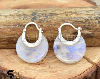 Moonstone Earrings, Crescent Moon Earrings, 925 Sterling Silver Earring, Handmade Silver Earrings, Wedding Earrings, White Rainbow Gift Her