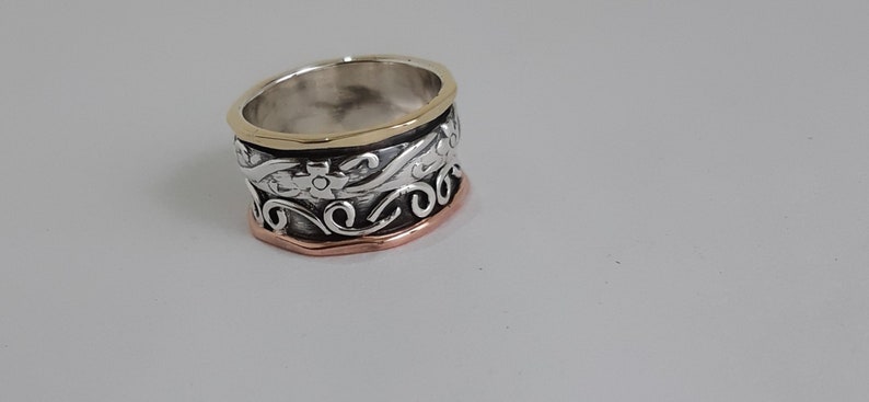 Spin Meditation Ring Wide Band Thumb Ring Silver Handmade Jewelry Handmade Silver /& Brass Ring Two Tone Ring