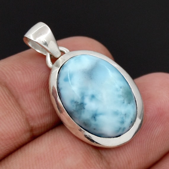 Natural Larimar Pendant, 925 Sterling Silver Pendant, Dominican