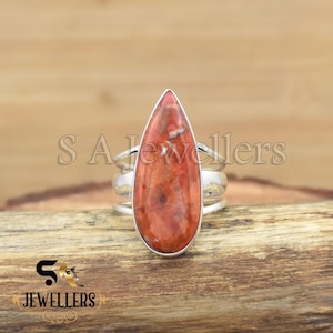 925 Sterling Silver Ring, Sponge Coral Silver Ring, Handmade Coral Ring, Statement Ring, Boho Ring, Triple Band Ring, Gift For Her