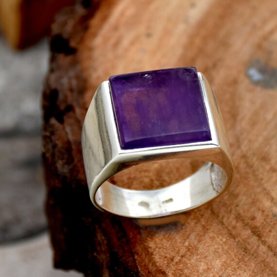 Mens amethyst silver ring shop