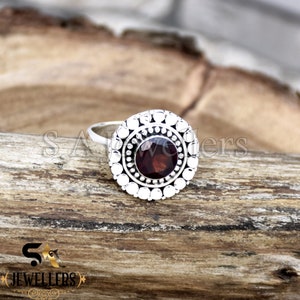 Natural Garnet Ring 925 Sterling Silver Ring Statement Ring Anniversary Ring Bohemian Ring Faceted Garnet Ring Handmade Filigree jewelry