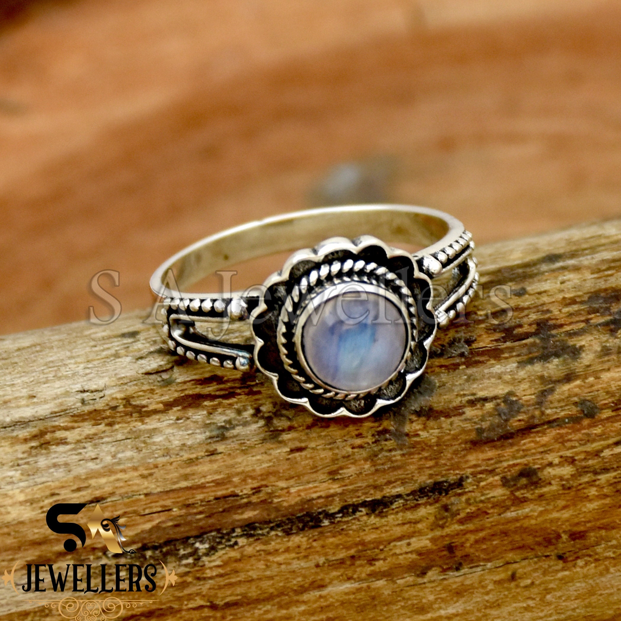 thumbnail image 2 of Handmade 925 Sterling Silver Rainbow Moonstone Ring – Oval Blue Gemstone, Bezel Set, Nickel-Free 2 of 5