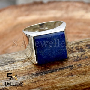 Lapis Lazuli Men&#39;s Ring, 925 Sterling Silver Ring, Handmade Ring, Statement Ring Natural  Gemstone Ring, Flat Square Shape Lapis Lazuli Ring