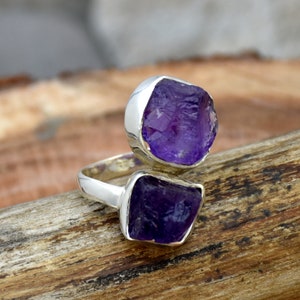 Raw Amethyst Ring, 925 Sterling Silver Ring Handmade Ring Raw Gemstone Ring, Bohemian Ring, Raw crystal Stone Ring, Handmade Jewelry